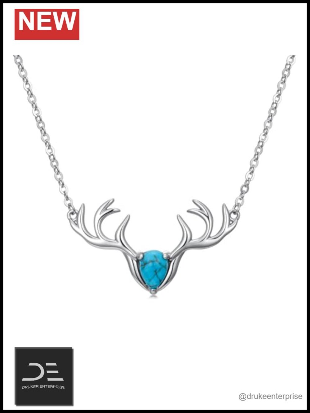 Genuine Turquoise Antler Necklace 925 Sterling Silver Pendant Bohemian Women's